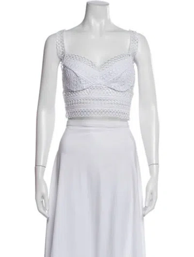 Pre-owned Charo Ruiz Lace Pattern V-neck Crop Top In White