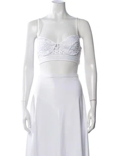 Pre-owned Charo Ruiz Lace Pattern V-neck Crop Top In White