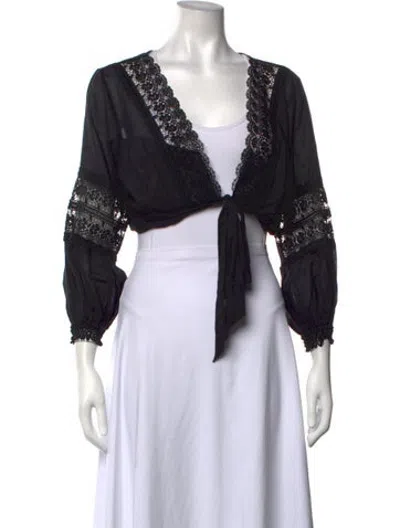 Pre-owned Charo Ruiz Lace Pattern V-neck Top In Black