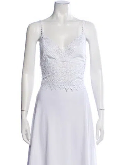 Pre-owned Charo Ruiz Lace Pattern V-neck Top In White