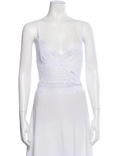 Pre-owned Charo Ruiz Lace Pattern V-neck Top In White