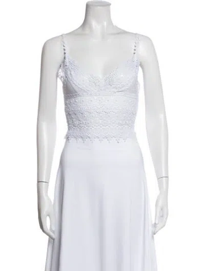 Pre-owned Charo Ruiz Lace Pattern V-neck Top In White