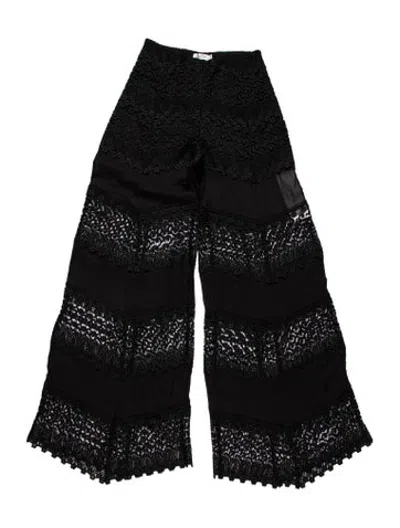 Pre-owned Charo Ruiz Lace Pattern Wide Leg Pants In Black