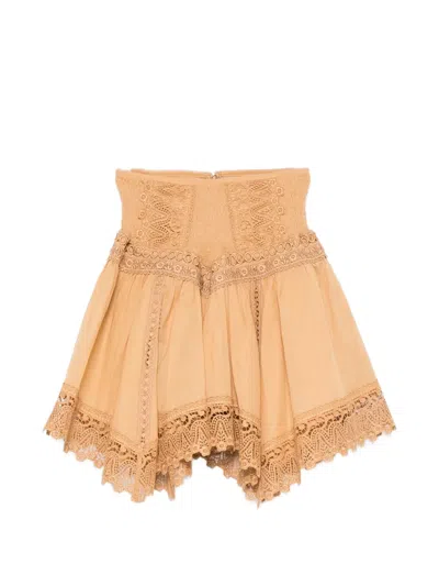 Charo Ruiz Lace-trim Mini Skirt In Brown