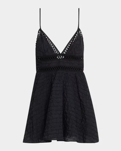 Charo Ruiz Lavene Embroidered Cotton Voile Mini Dress In Black