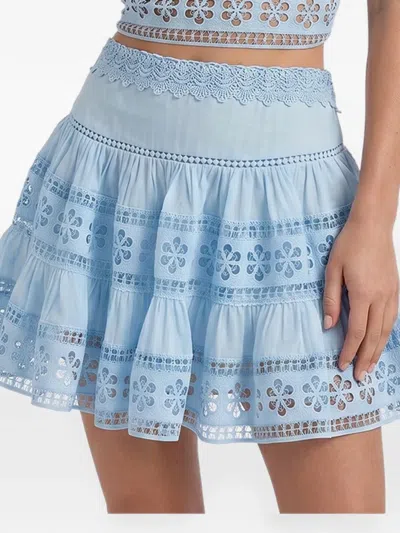 Charo Ruiz Lea Embroidered-lace Tiered Mini Skirt In Blue