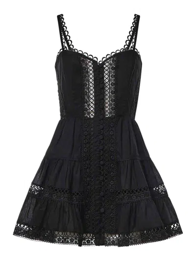 Charo Ruiz Lenora Cotton Voile And Lace Mini Dress In Black