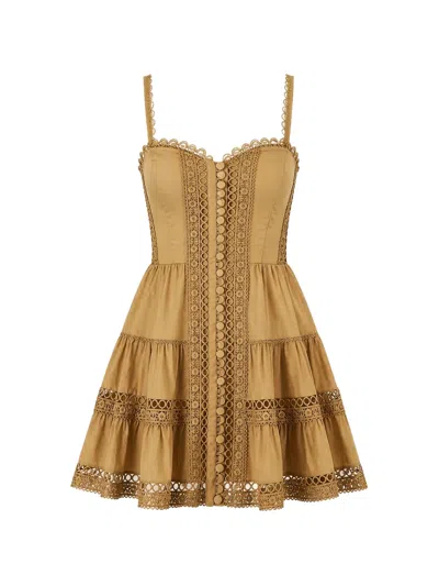 Charo Ruiz Lenora Guipure-lace Tiered Mini Dress In Brown