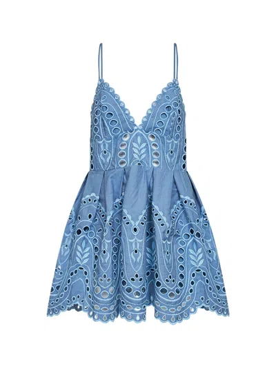 Charo Ruiz Light Blue Embroidered Cotton Blend Nix Mini Dress