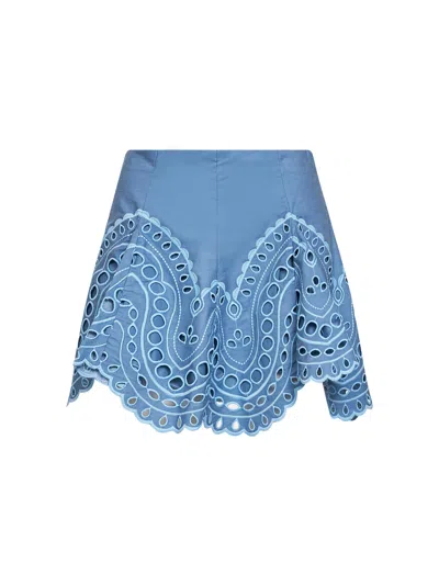 Charo Ruiz Light Blue Embroidered Cotton Blend Sail Mini Skirt