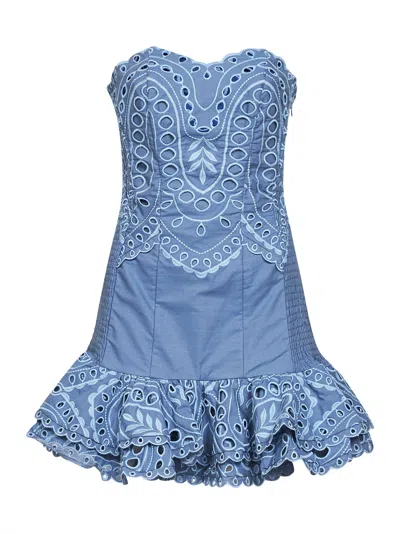 Charo Ruiz Light Blue Embroidered Cotton Blend Salty Bustier Mini Dress