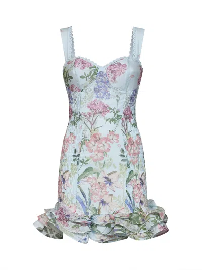 Charo Ruiz Light Blue Printed Cotton Blend Sunil Bustier Mini Dress
