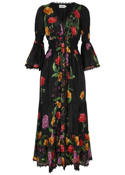 Charo Ruiz Lipa Floral-print Cotton-blend Maxi Dress In Black