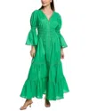 Charo Ruiz Lipa Lace-trimmed Shirred Cotton-blend Poplin Maxi Dress In Green