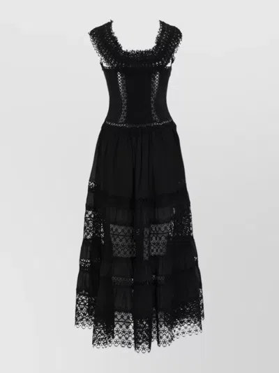 Charo Ruiz Maxi Dress With Intricate Lace Panels And Scalloped Neckline In Black