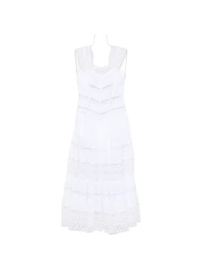 Charo Ruiz Long Ruffled Dress With Lace Inserts Amaira In White