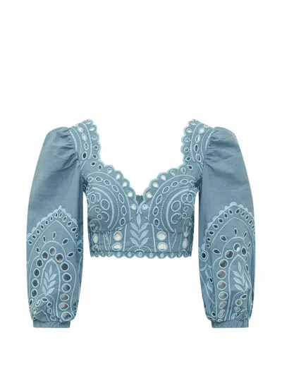 Charo Ruiz Luna Broderie-anglaise Top In Blue