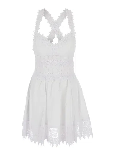 Charo Ruiz 'marilyn' White Dress With Crossed Straps And Lace Details In Cotton Woman