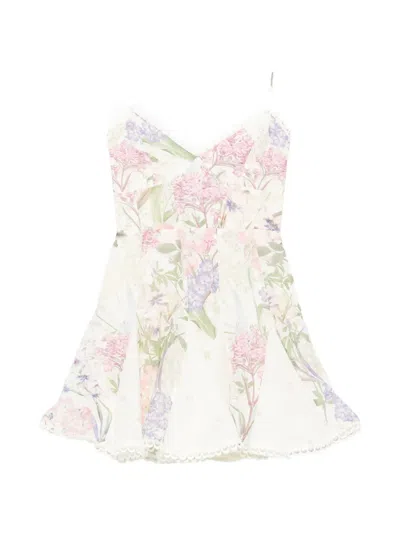 Charo Ruiz Marlene Floral-print Lace Mini Dress In White