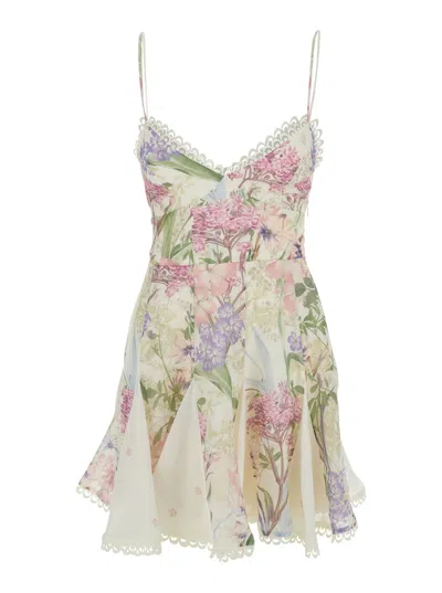 Charo Ruiz Marlene Short Dress Multicolor Dress With Short Sleeves And Floral Motif In Cotton For Women In Neutral