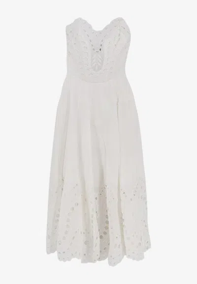 Charo Ruiz Marlin Broderie Anglaise Strapless Midi Dress In White