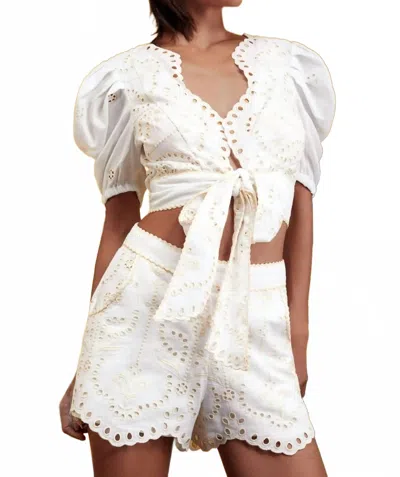 Charo Ruiz Motta Tie Front V-neck Top In Ivory Lolita In Neutral