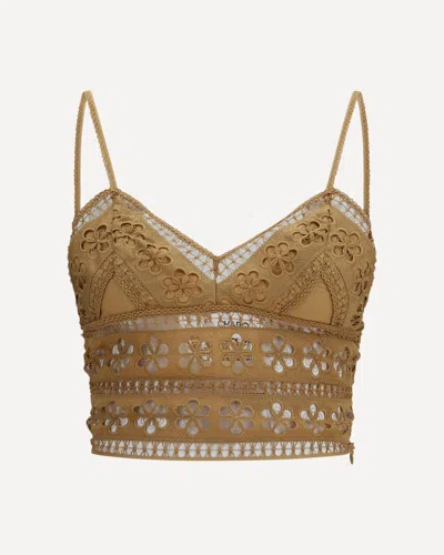 Charo Ruiz Melie Top In Cotton Voile And Embroidered Lace In Brown