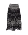 Charo Ruiz 'livvy' Black Midi Skirt With Scallop Hem And All-over Embroidery In Cotton Nad Linen Blend Woman
