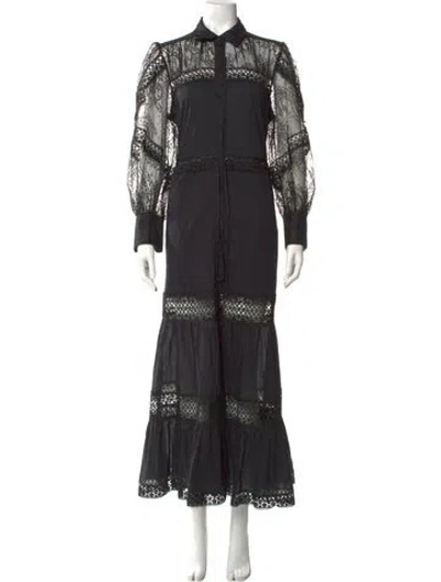 Pre-owned Charo Ruiz Mock Neck Long Dress In Black