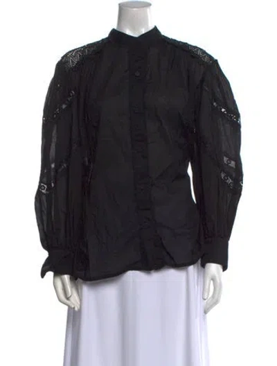Pre-owned Charo Ruiz Mock Neck Long Sleeve Blouse In Black