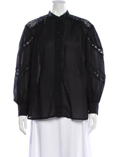 Pre-owned Charo Ruiz Mock Neck Long Sleeve Blouse In Black