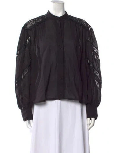 Pre-owned Charo Ruiz Mock Neck Long Sleeve Button-up Top In Black
