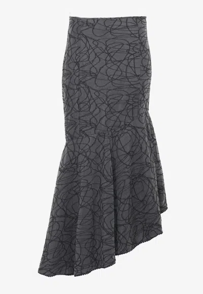 Charo Ruiz Morhy Asymmetric Midi Skirt In Black