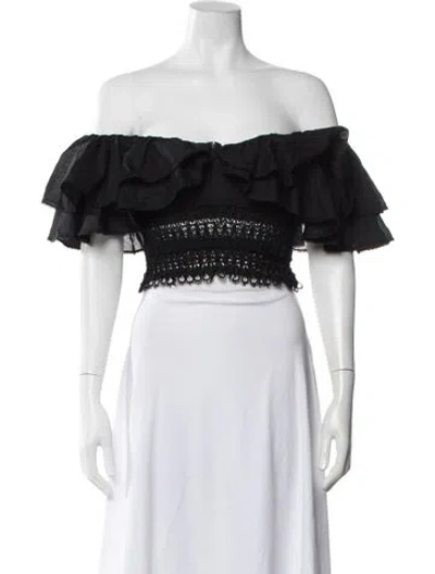 Pre-owned Charo Ruiz Off-the-shoulder Short Sleeve Crop Top In Black