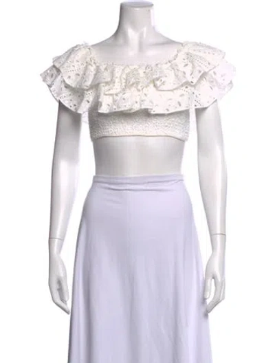 Pre-owned Charo Ruiz Off-the-shoulder Short Sleeve Crop Top In White