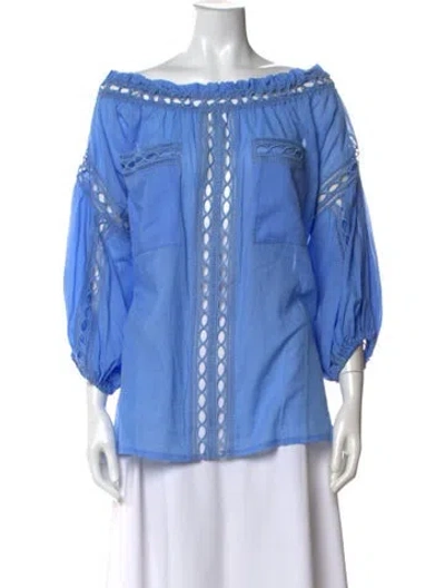 Pre-owned Charo Ruiz Off-the-shoulder Three-quarter Sleeve Blouse In Blue