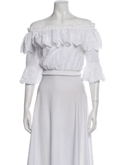 Pre-owned Charo Ruiz Off-the-shoulder Three-quarter Sleeve Crop Top In White