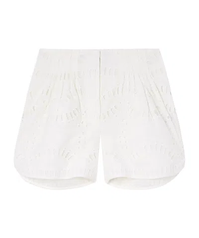 Charo Ruiz Palok Broderie-anglaise Cotton-blend Shorts In White