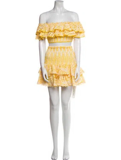 Pre-owned Charo Ruiz Patterned Embroidered Accent Skirt Set W/ Tags In White