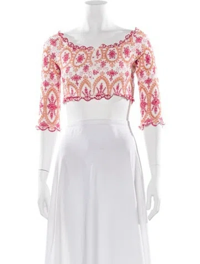 Pre-owned Charo Ruiz Patterned Off-the-shoulder Crop Top In White