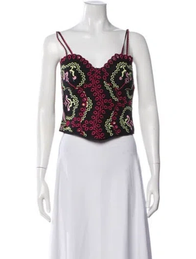 Pre-owned Charo Ruiz Patterned Scoop Neck Top W/ Tags In Black