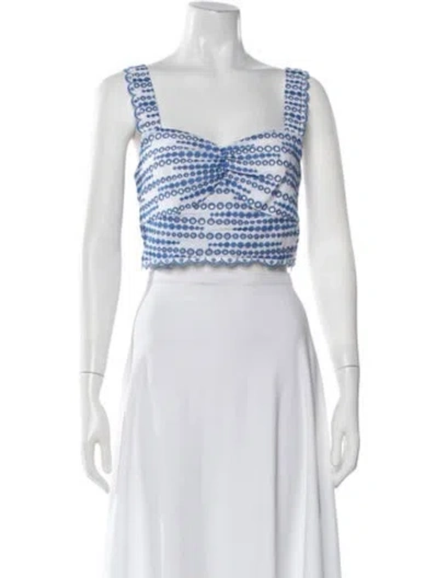 Pre-owned Charo Ruiz Patterned Square Neckline Crop Top In Blue