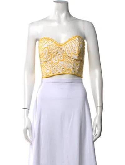 Pre-owned Charo Ruiz Patterned Strapless Crop Top In White