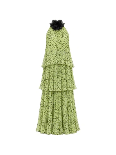 Charo Ruiz Polka-dot Pleated Maxi Dress In Green