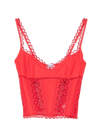 Charo Ruiz Poppy Scalloped-trim Lace-insert Top In Red
