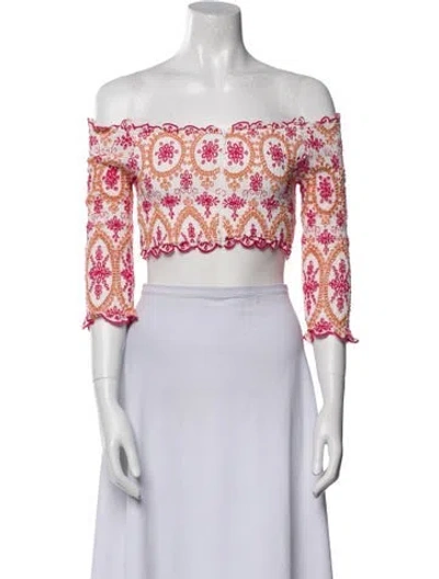 Pre-owned Charo Ruiz Printed Off-the-shoulder Crop Top In Pink