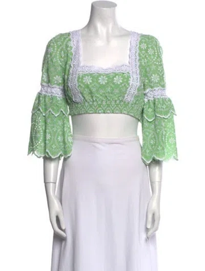 Pre-owned Charo Ruiz Printed Square Neckline Crop Top W/ Tags In Green