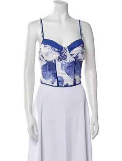 Pre-owned Charo Ruiz Printed Square Neckline Crop Top In White