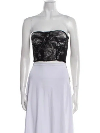 Pre-owned Charo Ruiz Printed Strapless Crop Top In Black