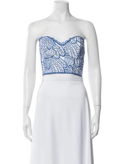Pre-owned Charo Ruiz Printed Strapless Crop Top W/ Tags In White